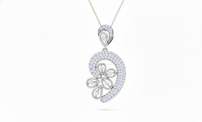 Floral Pendant Necklace, Rose Gold Silver Adjustable Chain Moissanite