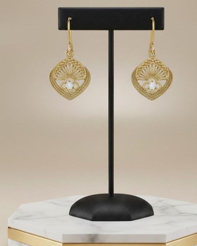 Moissanite Fan Drop Earrings | Hypoallergenic Dangle Earrings | Gold, Rose Gold & Silver