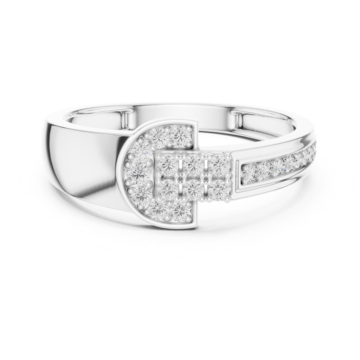 Riora silver luxury moissanite diamond buckle ring with minimalist design, perfect for elegant bridal jewelry or stylish gift for women.