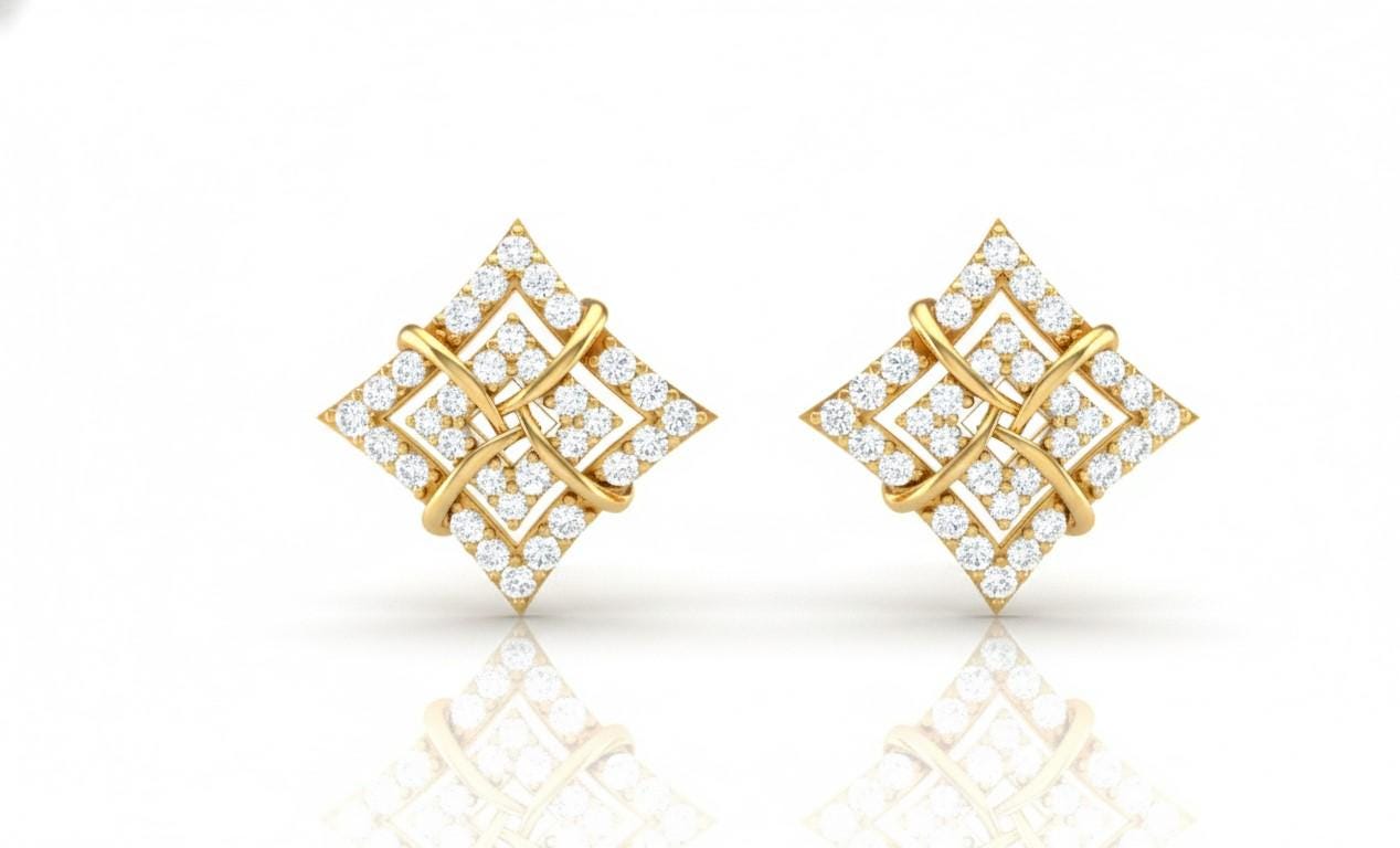 Moissanite Geometric Square Stud Earrings | Hypoallergenic | Gold, Rose Gold, Silver