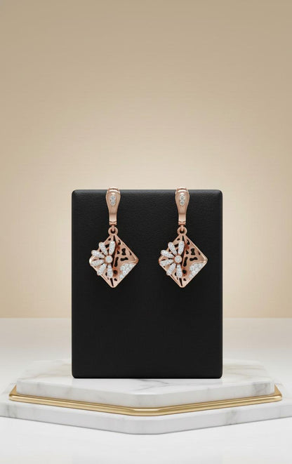 Moissanite Floral Drop Earrings | Hypoallergenic Geometric Dangle | Gold, Rose Gold, Silver