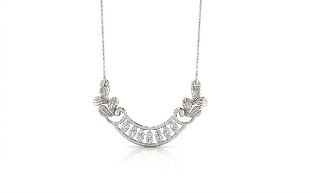 Riora Moissanite crescent necklace in gold, rose gold, or silver with elegant bridal jewelry design and sparkling statement style.