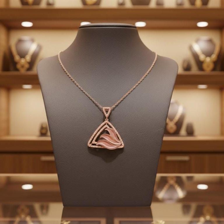 Moissanite Triangle Pendant Necklace, Gold Rose Silver Jewelry, Elegant Gift for Her
