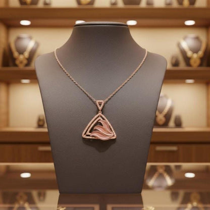 Moissanite Triangle Pendant Necklace, Gold Rose Silver Jewelry, Elegant Gift for Her