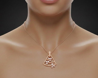 Moissanite Triangle Pendant Necklace in Gold Rose Silver | Floral Geometric Charm | 22in Adjustable Chain