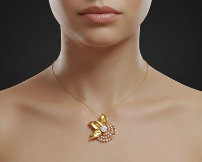 Moissanite Flower Pendant Necklace, Gold Rose Silver Floral Charm,  Hypoallergenic Gift for Her