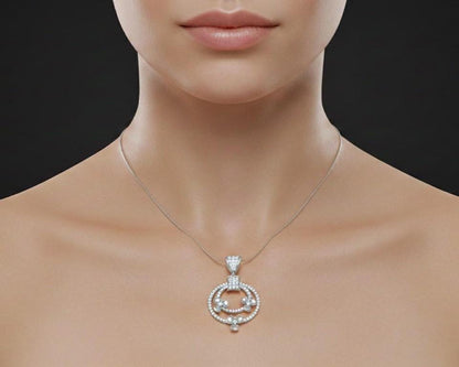Circle Pendant Gold Rose Silver Jewelry, Floral Diamond Look Necklace, Valentine Gift for Her