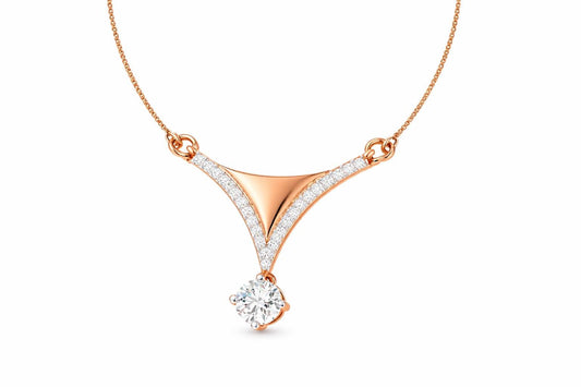 Rose silver Moissanite V pendant necklace with elegant design, perfect for bridal or minimalist wedding jewelry for women.