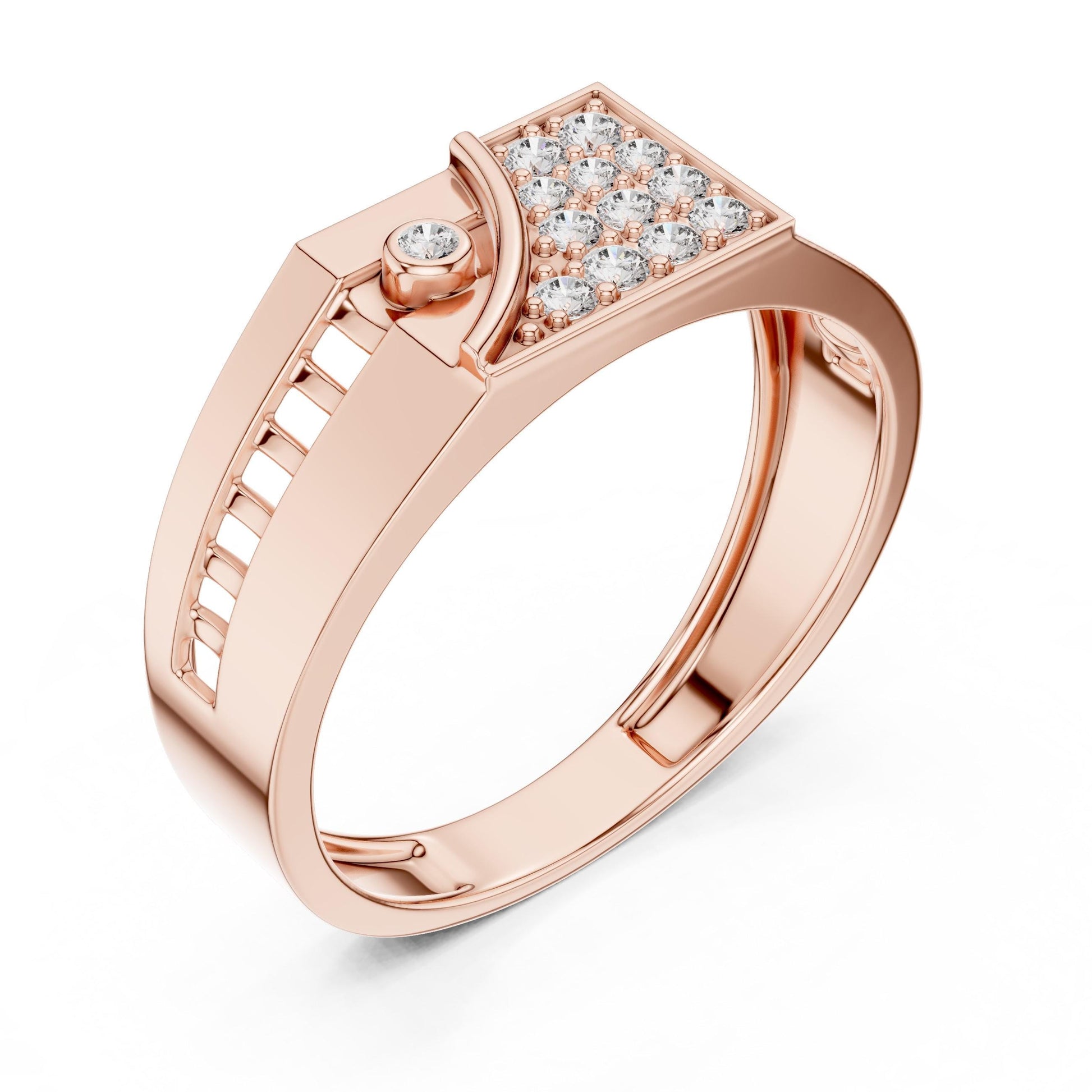 Riora luxury CZ statement ring for men and women, gold and silver geometric band, hypoallergenic jewelry for engagement or fashion.