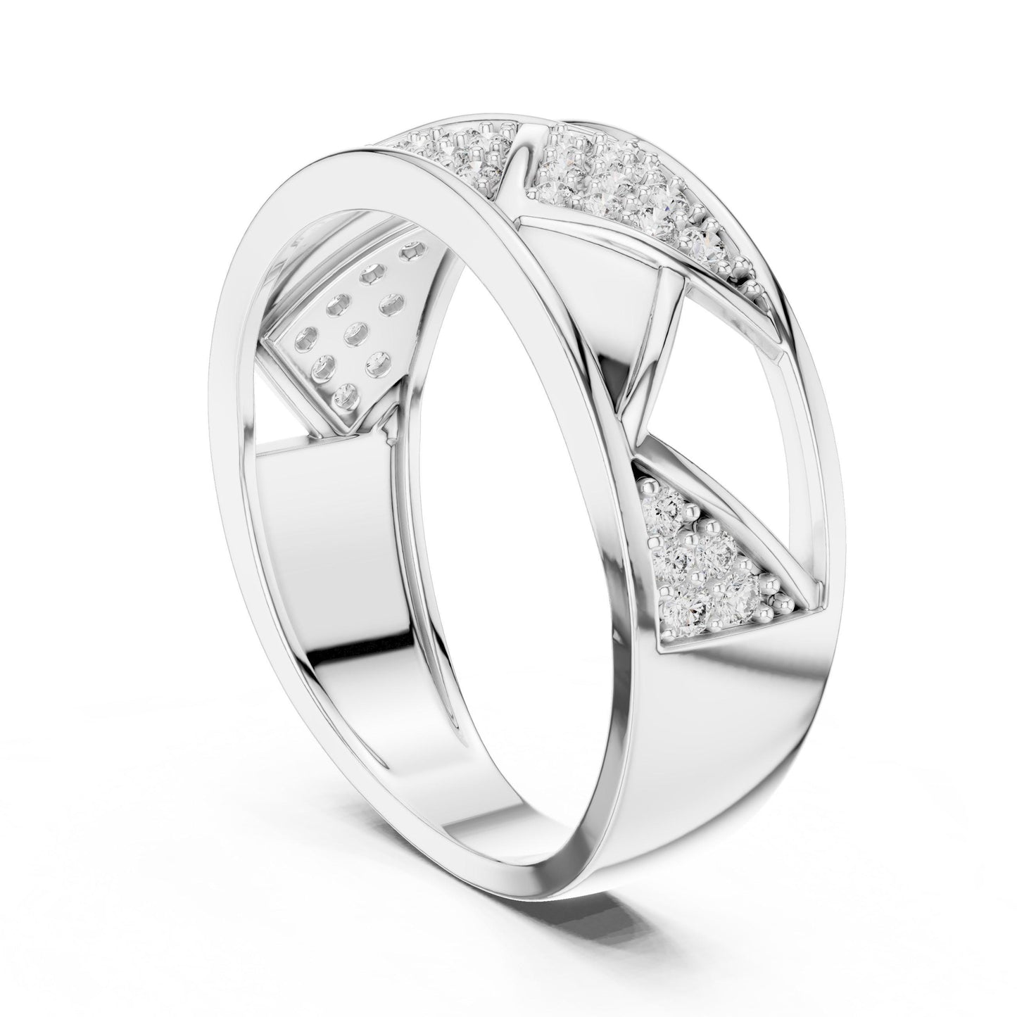 Riora luxury geometric CZ band ring in gold and silver, hypoallergenic and nickel-free, ideal for wedding or anniversary gifts.