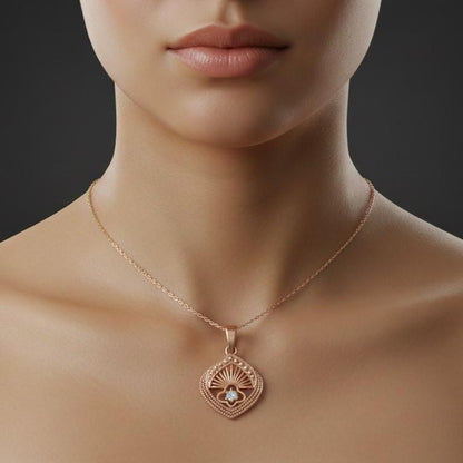Moissanite Pendant Necklace | Hypoallergenic Teardrop Sunburst Design | Gold, Rose Gold, Silver