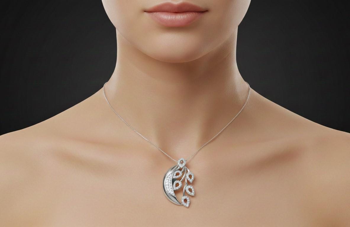 Moissanite Leaf Pendant Necklace | Rose Gold & Silver, Hypoallergenic