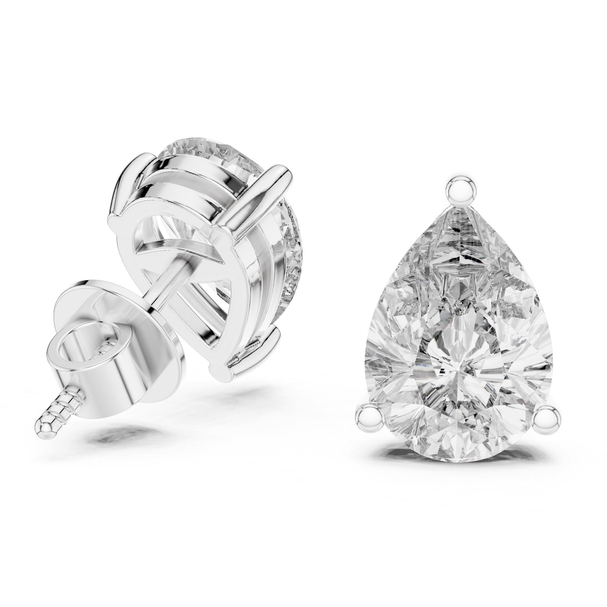 Pear cut moissanite diamond stud earrings in rose gold, minimalist teardrop design, perfect for bridal or wedding jewelry.