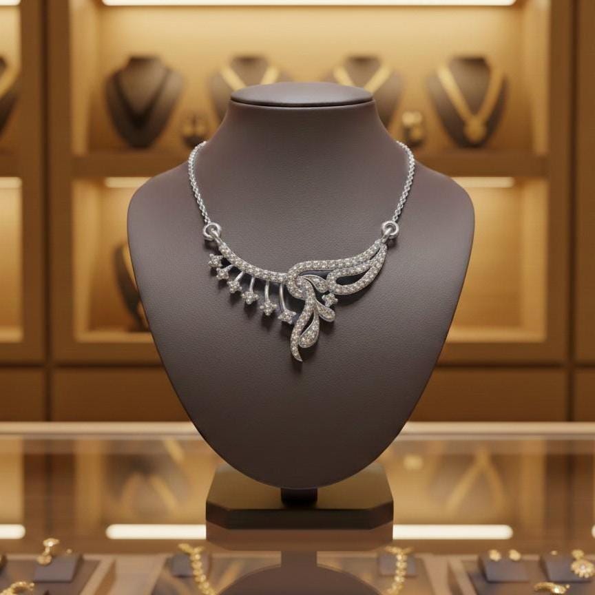 Moissanite Wing Pendant Necklace, Rose Gold Bridal Jewelry,