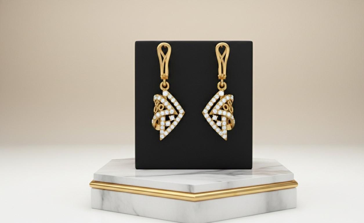 Moissanite Geometric Drop Stud Earrings | Hypoallergenic Luxury | Gold, Rose Gold, Silver
