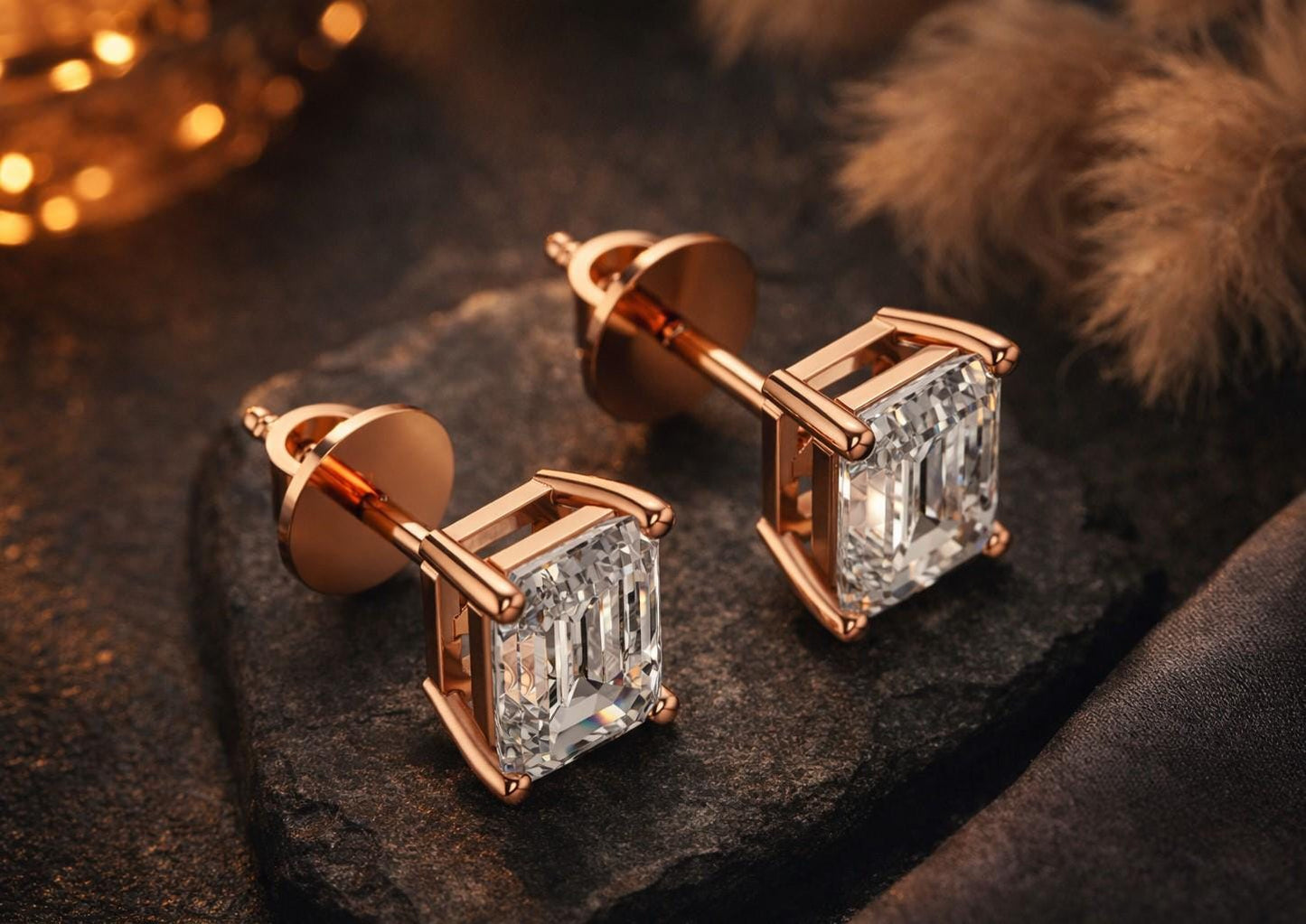 Riora emerald cut moissanite diamond stud earrings, 7.5x5.5mm, minimalist bridal jewelry for wedding or everyday luxury.