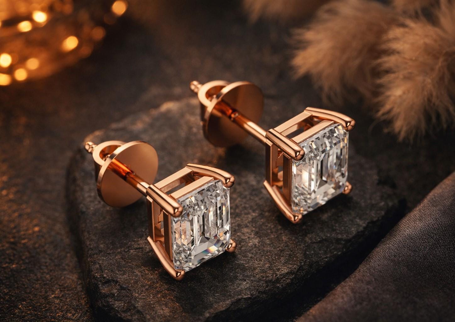 Riora emerald cut moissanite diamond stud earrings, 7.5x5.5mm, minimalist bridal jewelry for wedding or everyday luxury.