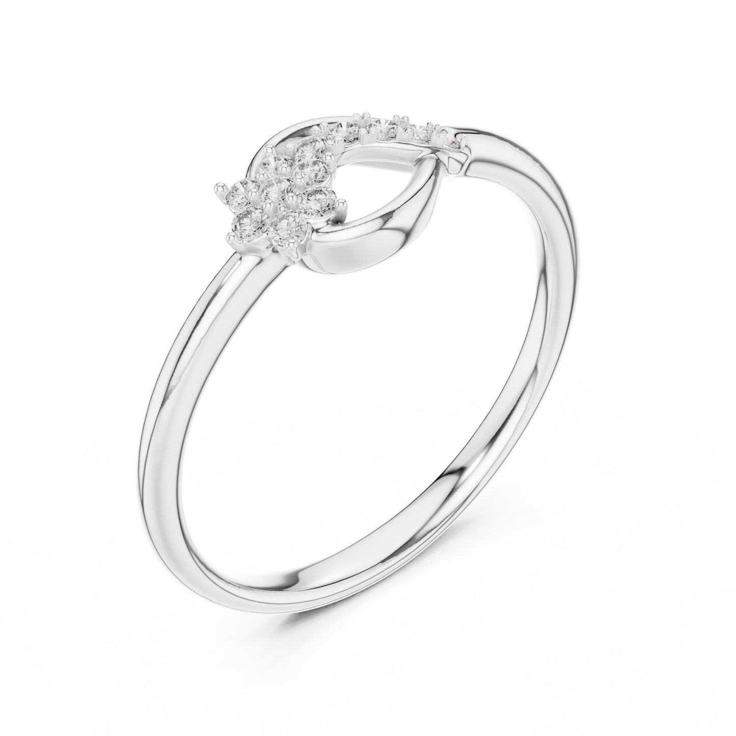 Riora moissanite flower infinity ring with floral design, romantic wedding band in delicate rose gold, featuring sparkling gemstones.