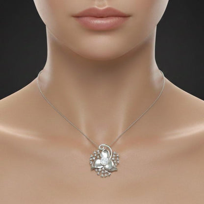 Moissanite Flower Necklace, Gold Rose Silver Floral Jewelry, Elegant Gift for Her, Anniversary Valentine