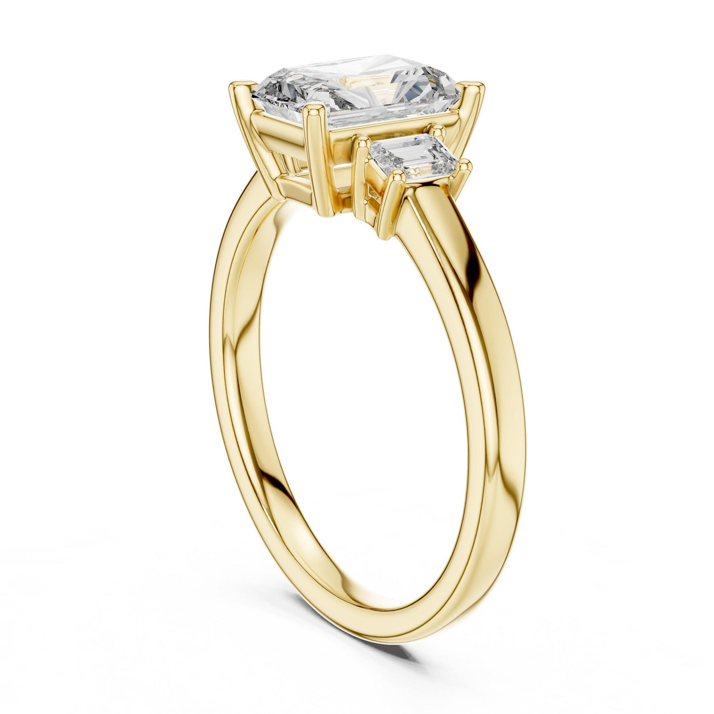 Riora radiant emerald cut cubic zirconia engagement ring in gold, rose, and silver with hypoallergenic bridal promise jewelry design
