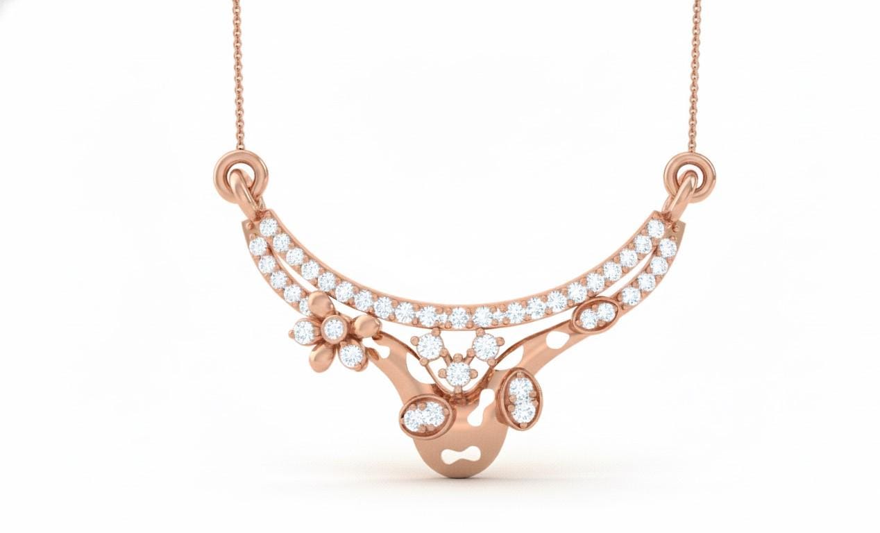 Moissanite Pendant Necklace Hypoallergenic Curved Floral Design Gold Rose Silver Elegant Gift Jewelry