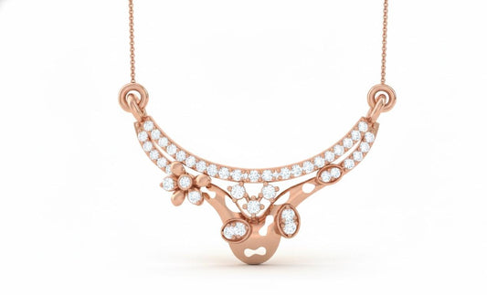 Moissanite Pendant Necklace Hypoallergenic Curved Floral Design Gold Rose Silver Elegant Gift Jewelry