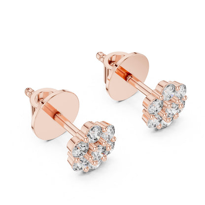 Riora Moissanite diamond cluster stud earrings in gold and rose gold, minimalist bridal jewelry for everyday elegance