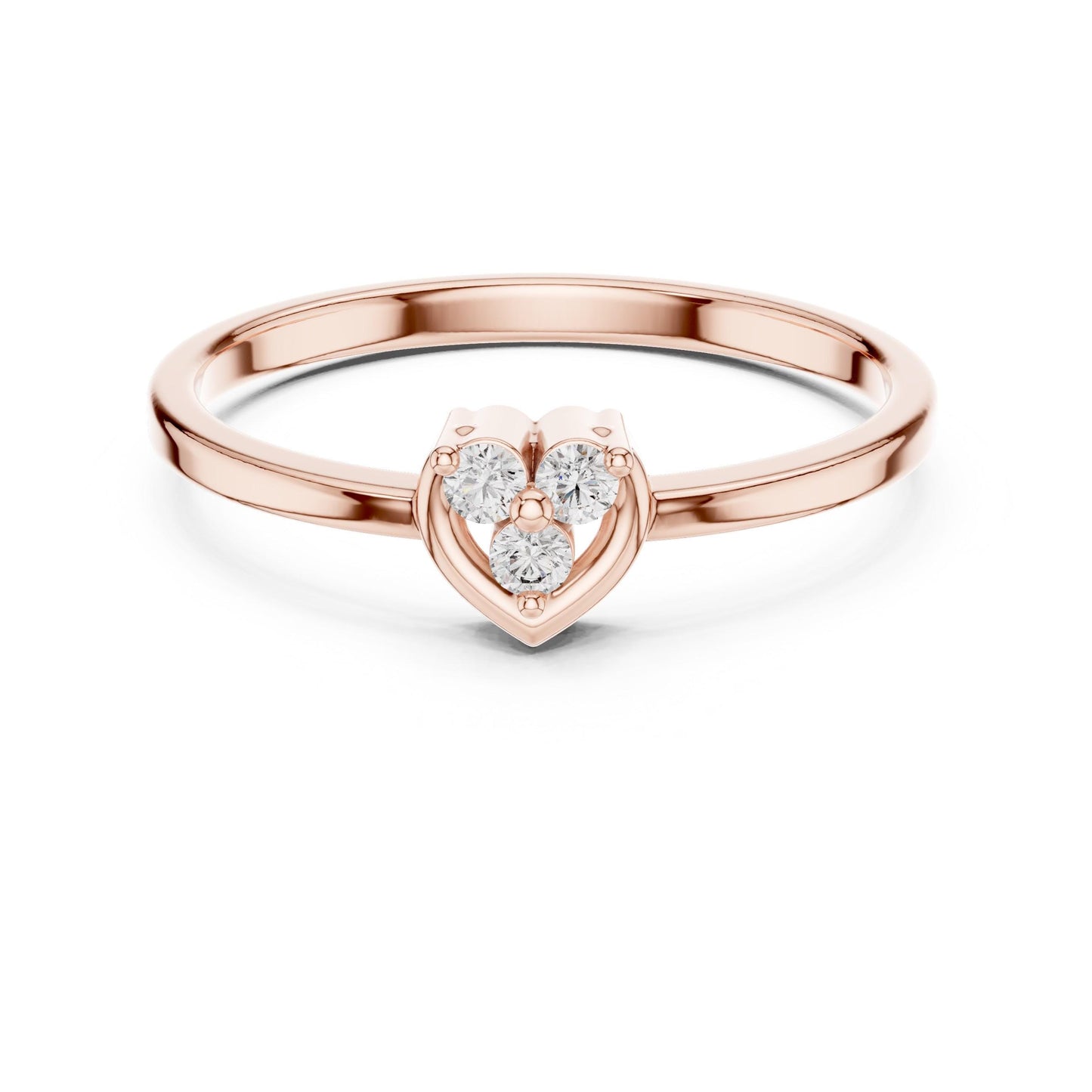 Riora gold rose heart cluster moissanite diamond promise ring with dainty romantic design, ideal for engagement or anniversary gifts.