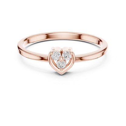 Riora gold rose heart cluster moissanite diamond promise ring with dainty romantic design, ideal for engagement or anniversary gifts.