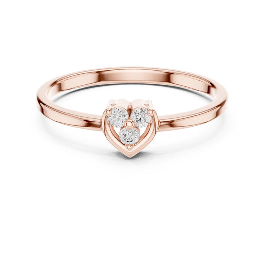 Riora gold rose heart cluster moissanite diamond promise ring with dainty romantic design, ideal for engagement or anniversary gifts.