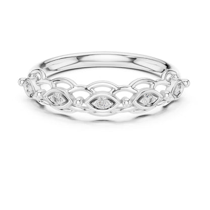 Vintage moissanite wedding band with marquise diamond style, art deco design in minimalist rose gold, by Riora