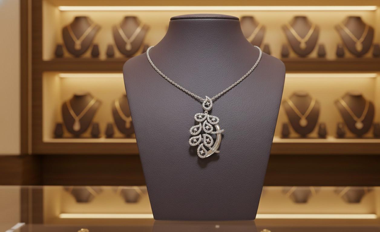Moissanite Leaf Pendant Necklace, Elegant Rose Gold Finish