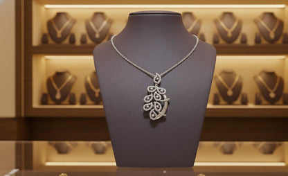 Moissanite Leaf Pendant Necklace, Elegant Rose Gold Finish