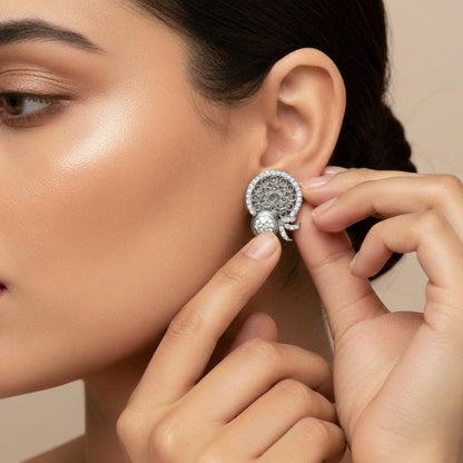Moissanite Filigree Circle Stud Earrings for Women | Gold, Rose Gold & Silver | Bridal & Anniversary Gift
