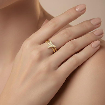 Moissanite V Ring – Adjustable Open Wrap Hypoallergenic Ring with Diamond-Like Sparkle