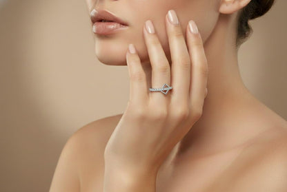 Moissanite Square Ring | Geometric Band | Gold, Rose Gold & Silver | Promise & Engagement Ring