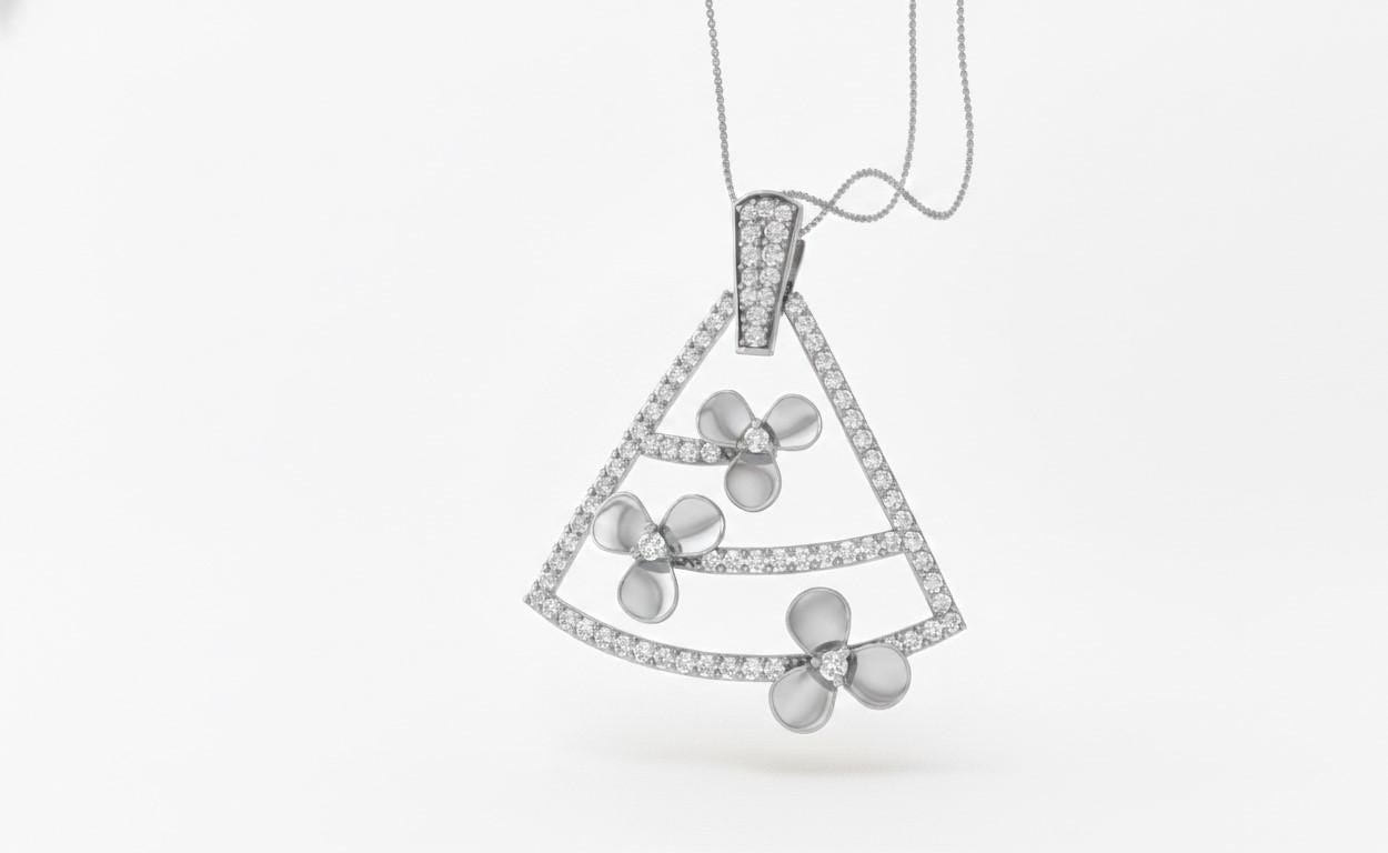 Moissanite Triangle Pendant Necklace in Gold Rose Silver | Floral Geometric Charm | 22in Adjustable Chain