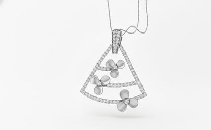 Moissanite Triangle Pendant Necklace in Gold Rose Silver | Floral Geometric Charm | 22in Adjustable Chain