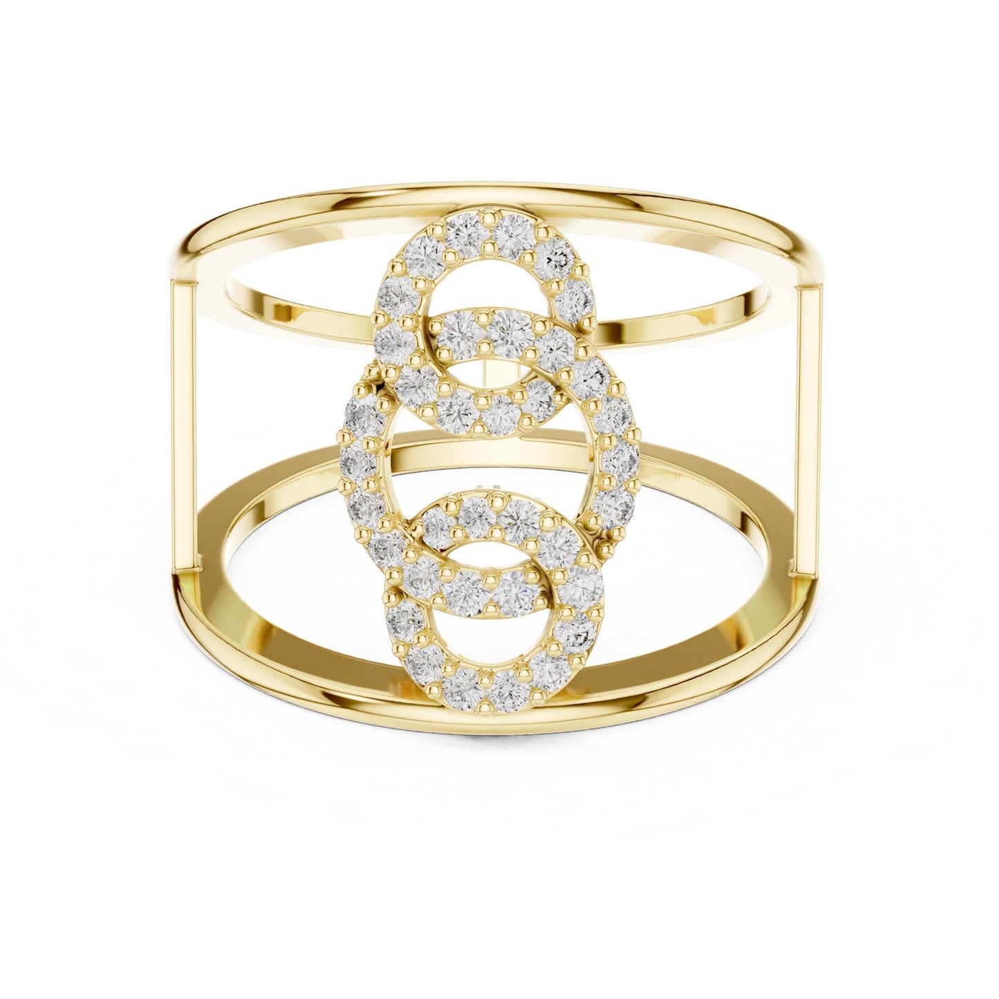 Riora Infinity Moissanite diamond statement open double band ring in minimalist modern jewelry style, elegant and stylish.