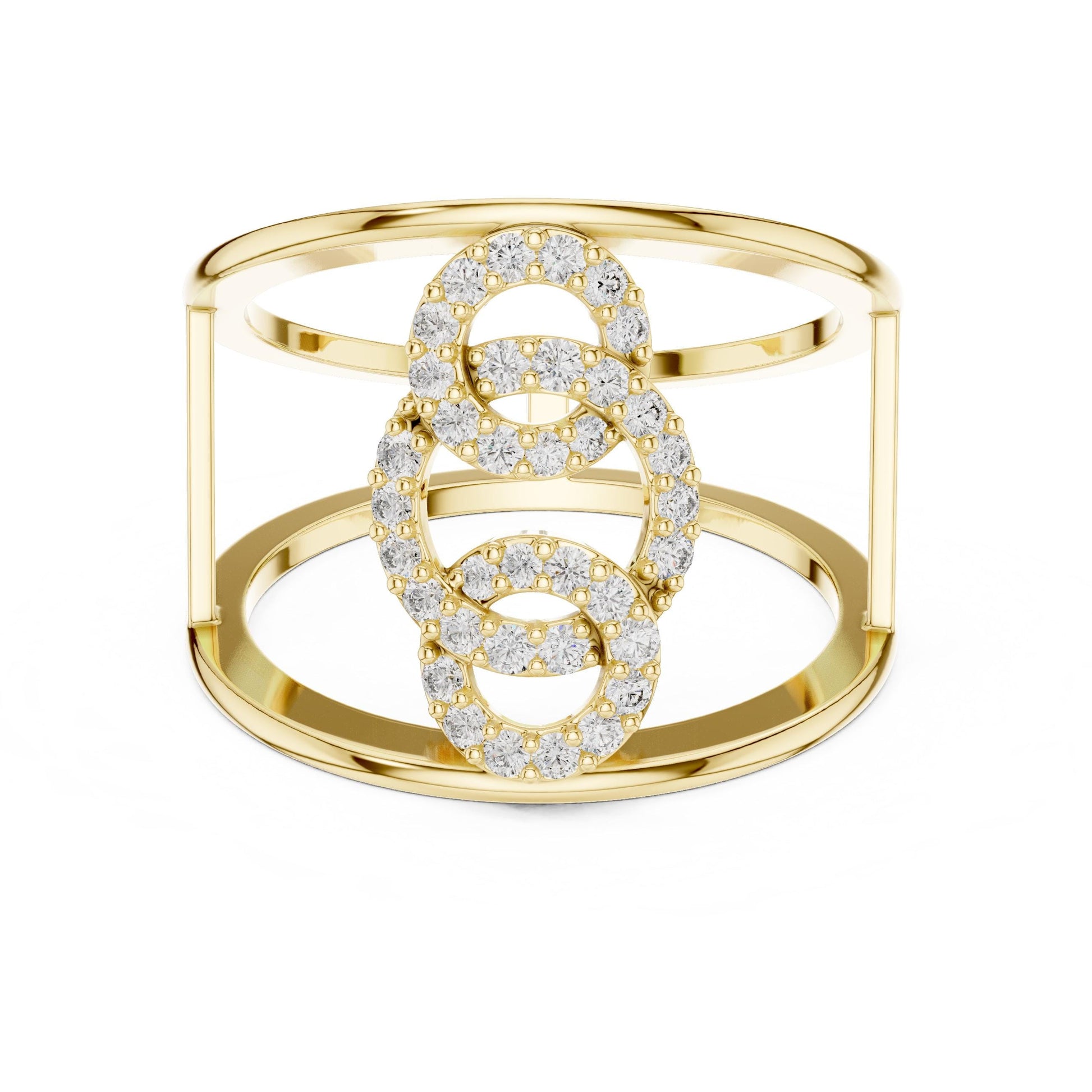 Riora Infinity Moissanite diamond statement open double band ring in minimalist modern jewelry style, elegant and stylish.