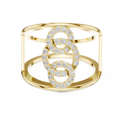 Riora Infinity Moissanite diamond statement open double band ring in minimalist modern jewelry style, elegant and stylish.