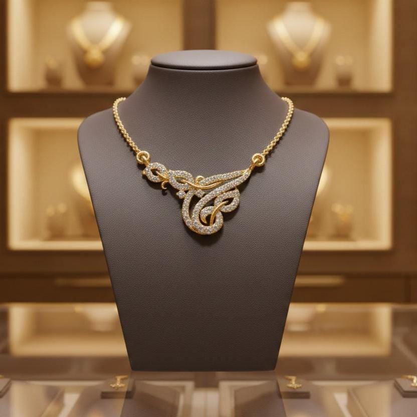 Riora moissanite swirl pendant necklace with gold, rose, and silver accents, elegant bridal or anniversary jewelry.