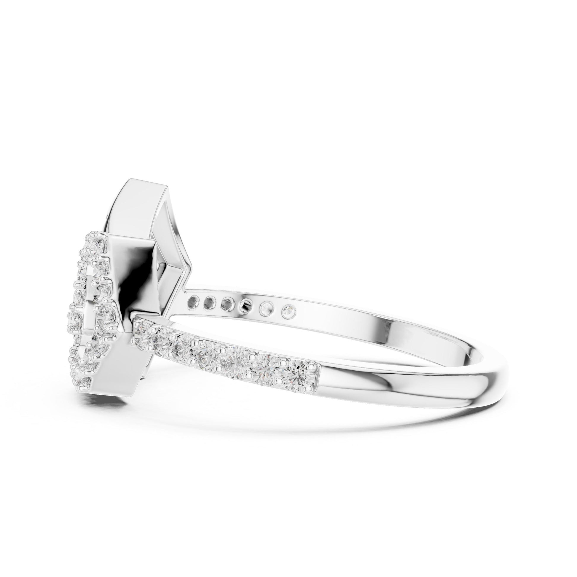 Gold and silver geometric CZ ring by Riora featuring a statement band design, ideal for engagement or promise jewelry for women.