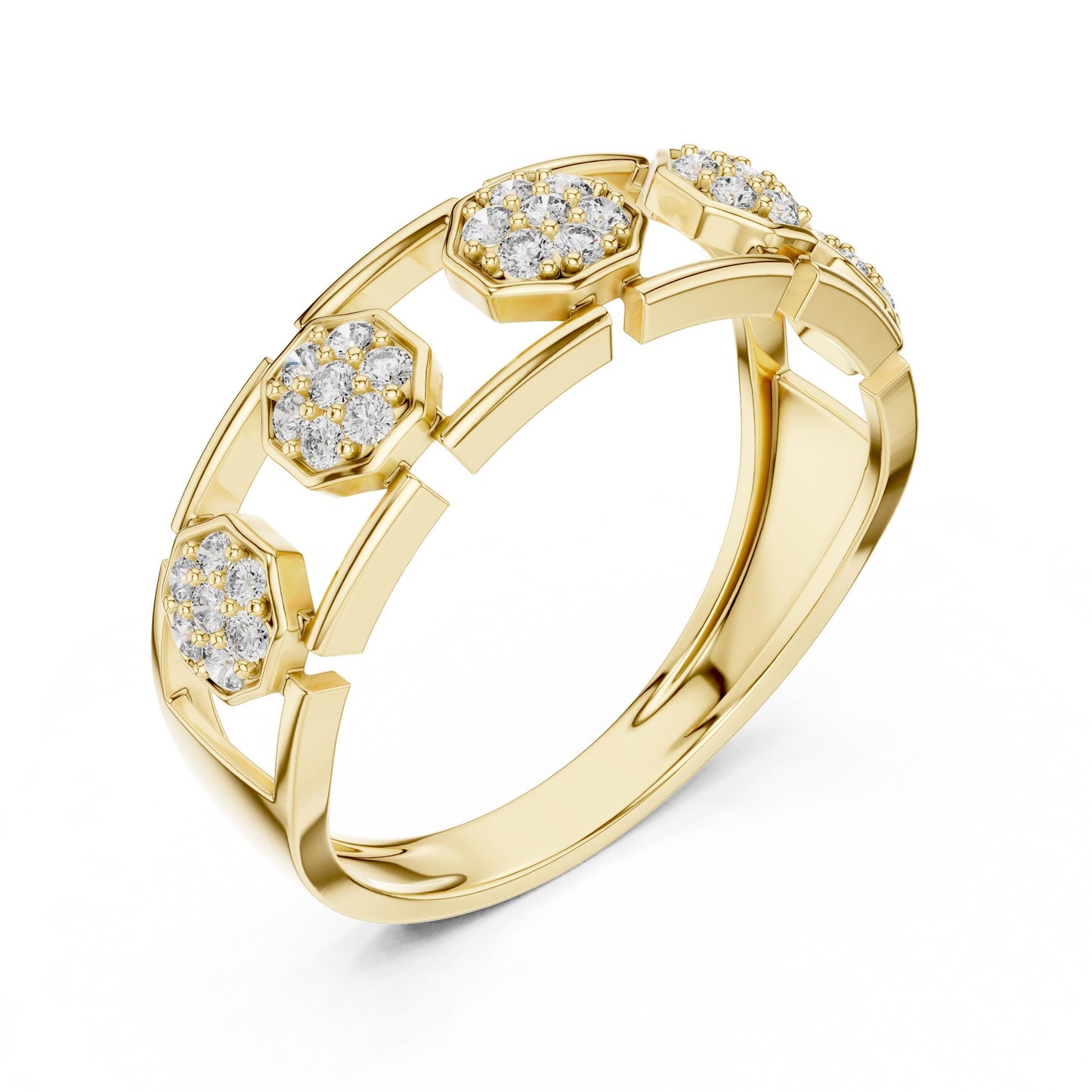 Riora cubic zirconia hexagon band ring for women in gold, rose gold, or silver, size 5-11, elegant wedding or promise ring