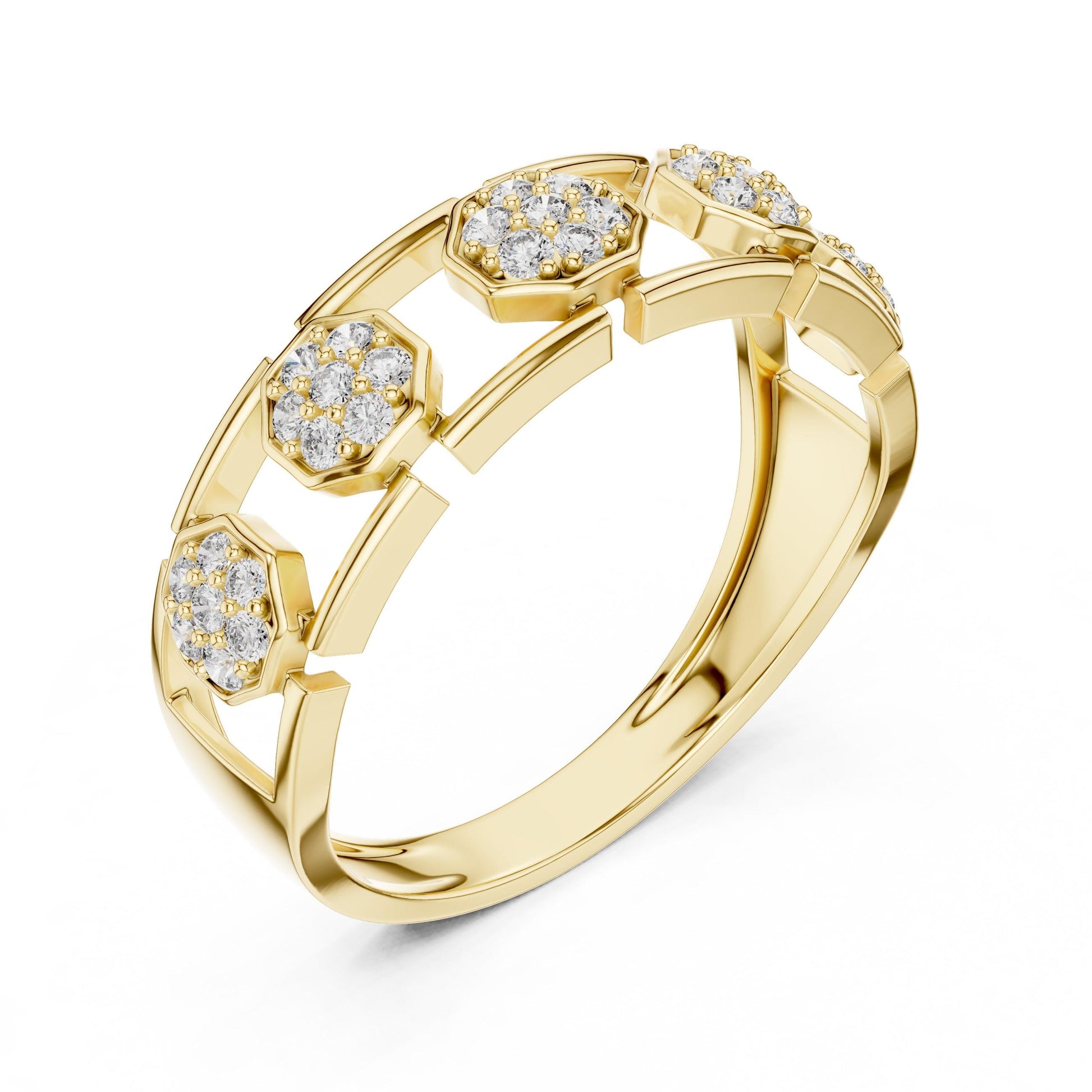 Riora cubic zirconia hexagon band ring for women in gold, rose gold, or silver, size 5-11, elegant wedding or promise ring
