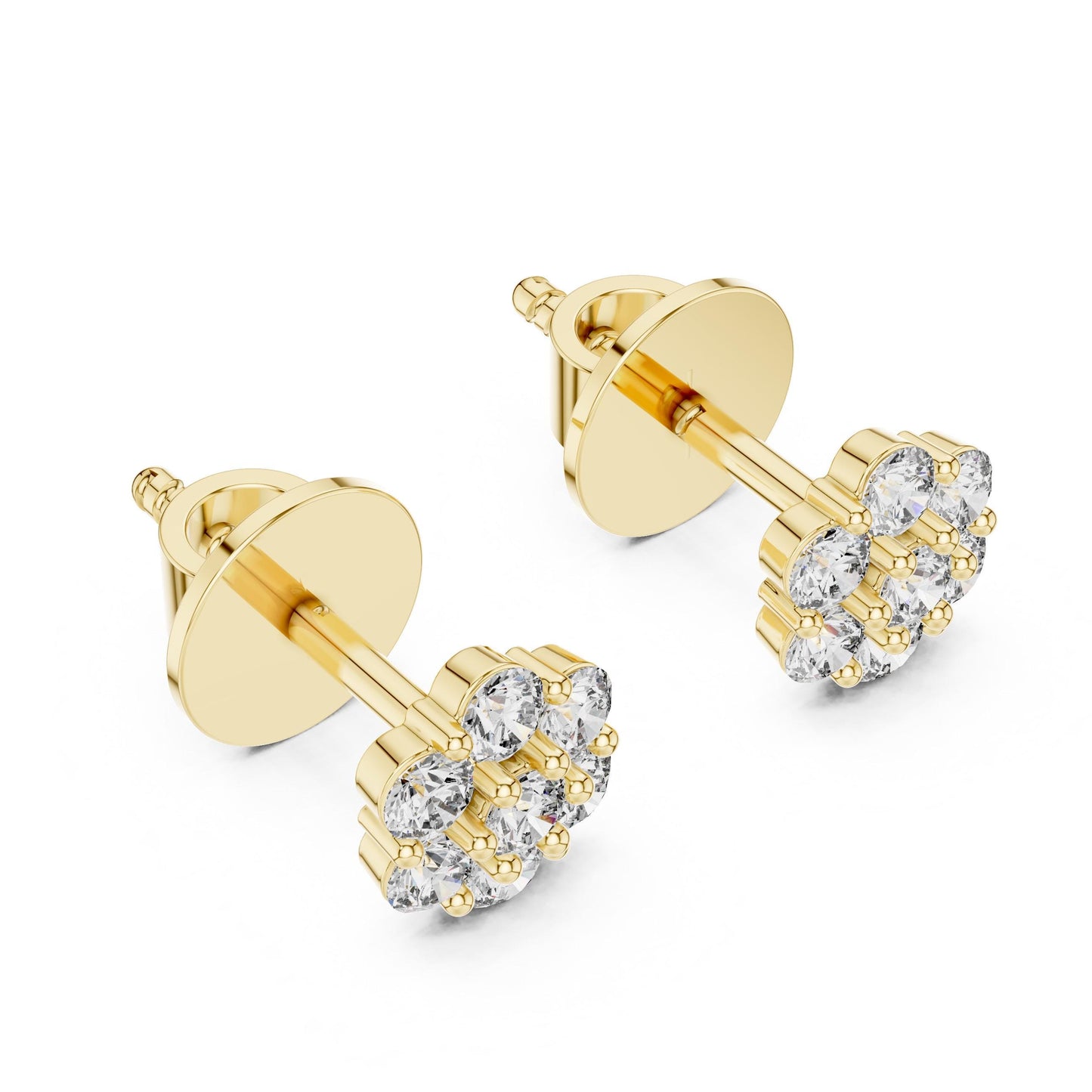 Riora moissanite diamond cluster stud earrings in gold and rose gold, minimalist bridal jewelry for everyday elegance