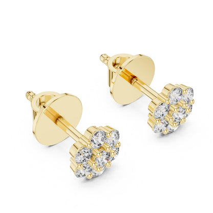 Riora moissanite diamond cluster stud earrings in gold and rose gold, minimalist bridal jewelry for everyday elegance