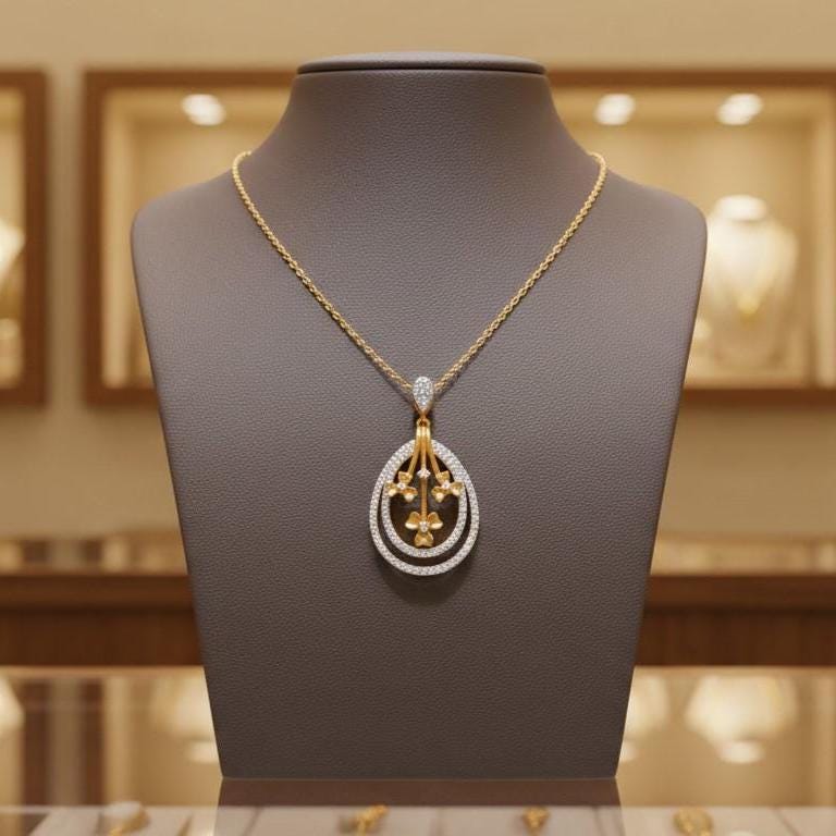 Moissanite Teardrop Pendant Necklace, Floral Diamond Look Charm in Gold Rose Gold Silver Gift