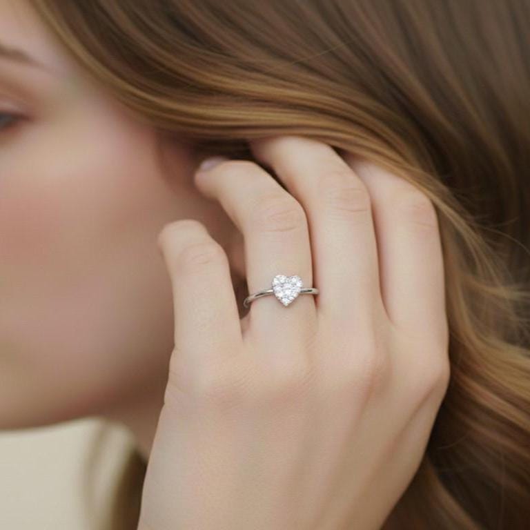 Heart Moissanite Ring – Dainty Love Ring | Hypoallergenic, Nickel-Free | Valentine Gift for Her | Riora