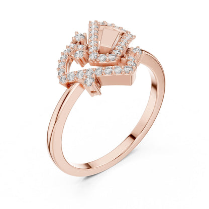Riora luxury geometric moissanite diamond ring with gold and silver band, minimalist modern jewelry for engagement or gift.